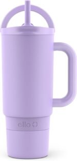 Ello Port 30oz Tumbler with Carry Loop & Integrated Handle | Vacuum Insulated Stainless Steel Reusable Water Bottle Travel Mug | Leak Proof Lid | Flexible Straw | BPA-Free | Dishwasher Safe | Lilac - Image 2