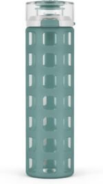 Ello Syndicate 20oz Reusable Glass Water Bottle with One-Touch Leak Proof Flip Lid, Protective Non-Slip Silicone Sleeve, Carry Loop for Coffee, Tea and Water, BPA-free, Dishwasher Safe, Alligator - Image 2