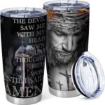 Equoza Christian Tumbler for Men,Jesus Christ Tumbler,The Devil Saw Me,Religious Gifts Travel Cup Coffee Mug Insulated Stainless Steel 20oz With Lid（Pack of 1） - Image 2