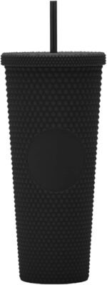 Essasea 24oz DIY Studded Tumbler.Matte Black Studded Tumbler with Lid and Straw.Reusable Double Walled Insulated Travel Tumbler.Plastic Acrylic Pastel Colored Tumbler Cup for Iced Coffee Smoothie. - Image 2