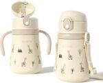 Evorie Leak Proof Vacuum Insulated Water Bottle, 316L Stainless Steel Sippy Cup for Toddlers, 11 oz Straw Cup with Handle & Adjustable Strap, Keeps Drinks Warm or Cold (1Pack, Giraffe) - Image 2