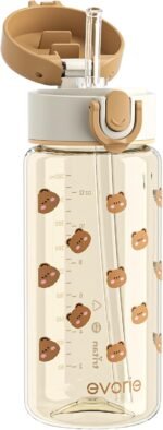 Evorie Tritan Kids Water Bottle with Straw, 13oz BPA-Free Leak Proof Drinking Bottle for School & Travel, Lightweight Clear Water Bottle with Carry Strap, Dishwasher Safe, for Kids Ages 3+, Honey Bear - Image 2