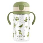 Evorie Tritan Spill Proof Toddler Straw Sippy Cup, 10 oz for Baby and Toddlers 1-3 Years Old, No Spill Straw Water Bottle with Removable Handles, Ideal for School, BPA-Free, Green Dino (New) - Image 2