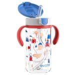 Evorie Tritan Spill Proof Toddler Straw Sippy Cup, 10 oz for Baby and Toddlers 1-3 Years Old, No Spill Straw Water Bottle with Removable Handles, Ideal for School, BPA-Free, Happy Valley - Image 2