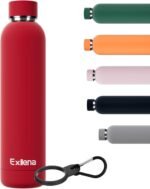 Exllena Slim Insulated Water Bottles for Travel 25oz with Clip, Double Wall Vacuum Stainless Steel Water Bottle Keeps Drinks Cold 24 Hrs/Hot 12 Hrs, 100% Leakproof, BPA Free（Red） - Image 2