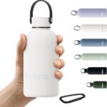 Exllena Small Water Bottles 12 oz with Handle Lid and Carabiner, Mini Insulated Water Bottle Double Wall Vacuum Leakproof for Kids/Adults (Ivory) - Image 2