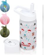 FAHRMOSIS 14 OZ Kids Water Bottle with Straw & 2 Lids (Flip & Spout) Leak Proof Metal Insulated Stainless Steel Reusable Tumbler for School & Sports Water Bottle - White (Winter) - Image 2