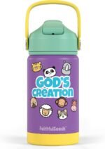 FAITHFUL SEEDS 12oz Water Bottle Christian Kid Insulated Stainless Steel Water Bottle for Girls Boys, Leak-proof Water Bottle with Straw Lids (GOD's-Creation) - Image 2