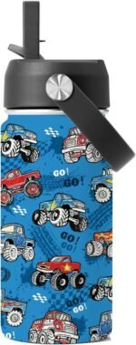 FAIVHSO Trucks Gifts for Boy Truck Lovers, 16 oz Water Bottles with Straw Lid, Stainless Steel Insulated Tumbler, Truck Cup Gifts for Birthday Christmas - Image 2