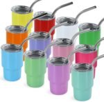 FECBK 3 oz Mini Tumbler Shot Glass with Straw and Lid 12 Pcs Sublimation Shot Glasses Tumblers Stainless Steel Mini Shot Glasses with Lids for Wedding Party Whiskey Cocktail Bar, 12 Colored - Image 2