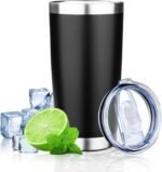 FLIFQI 20oz Tumbler with Lid Double Wall Vacuum Insulated Travel Coffee Mug Stainless Steel Thermal Cup Powder Coated Sturdy Coffee Tumbler for Hot and Cold Beverage (Black,1) - Image 2