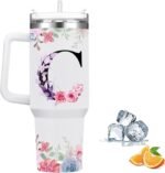 FOLAI Insulated Travel Coffee Mugs, 40oz Steel Water Bottl,Tumbler with Handle and Lid Straw,Thermal Cups for Hot and Cold Drinks Printed with Letters Personalized Unique Gifts for Women and Man(C) - Image 2