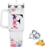 FOLAI Insulated Travel Coffee Mugs, 40oz Steel Water Bottl,Tumbler with Handle and Lid Straw,Thermal Cups for Hot and Cold Drinks Printed with Letters Personalized Unique Gifts for Women and Man(F) - Image 2