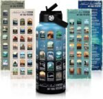 Familavida National Parks Water Bottle with Stickers | 32oz Leakproof Insulated Stainless Steel with Straw | Perfect for Hiking, Camping & Travel (Blue-Black) - Image 2