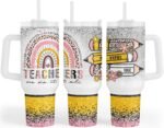 Fancyfams 40 oz Stainless Steel Travel Tumbler with Handle Lid and Straw, Teacher Gifts for Women from Students on Birthday Appreciation Week Cool Funny Drinking Mug Cup (Teachers-40oz) - Image 2