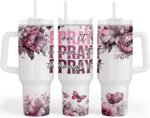 Fancyfams Christian Gifts for Women, 40 oz Stainless Steel Travel Tumbler with Handle Lid Straw, Birthday Gift for Mom, Friend, Religious Inspirational (Pray On It) - Image 2