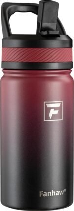 Fanhaw 14 Oz Kids Insulated Water Bottle with Straw Lid – Stainless Steel Double Wall Vacuum, Leak-Proof, BPA-Free Water Bottles for School Boys & Girls(Red Black) - Image 2