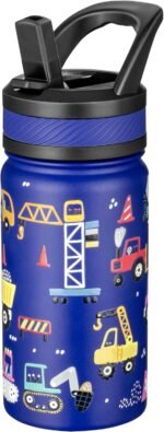 Fanhaw 14 Oz Kids Insulated Water Bottle with Straw - Stainless Steel Double Wall Vacuum Cup, Leakproof, BPA Free, Suitable for Boys and Girls(Blue - Under Construction) - Image 2