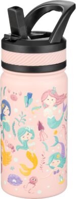 Fanhaw 14 Oz Kids Insulated Water Bottle with Straw - Stainless Steel Double Wall Vacuum Cup, Leakproof, BPA Free, Suitable for Boys and Girls(Pink - Sweat Mermaids) - Image 2