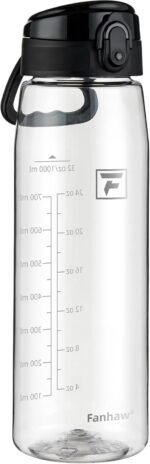 Fanhaw 32 oz Tritan Water Bottle with Chug Lid - Clear, BPA-Free, Lightweight, Wide Mouth, Leak-Proof, Perfect for Gym, Travel, School, Office, and Sports (Clear & Black) - Image 2
