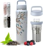 Farasi Tea Infuser Bottle for Loose Leaf Tea Insulated Stainless Steel Water Bottle Tumbler - Portable Coffee, Fruit, Loose Leaf Infuser Mug- Leakproof Blue Floral 24 oz - Image 2