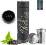 Farasi Tea Infuser for Loose Leaf Tea Smart Water Bottle with Fahrenheit Temperature Display, Stainless Steel, Insulated Coffee and Fruit Tea Infuser Bottle - Black Floral Tea Mug 15 oz - Image 2