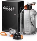 Feeljuly 64 OZ Water Bottle with Straw, Half Gallon Water Bottle Times to Drink, Reusable Leak Proof Water Jug Handle with Strap, 2 Lids BPA Free for Fitness Gym Camping (Grey, 64 Ounces) - Image 2