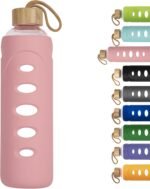 Ferexer Sport 32oz Glass Water Bottle 1000ml /1 liter Borosilicate Glass Water Bottle Reusable Waterbottle Jugwith Silicone Sleeve and Unique Lid (Pink - Image 2