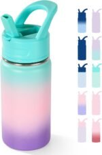 Fijinhom 12oz Kids Water Bottle for School, Toddler Water Bottles with Straws, Insulated Water Bottles for Boys&Girls, Stainless Steel Vacuum Insulated Bottle for Kids, Leak-Proof, BPA-Free, aurora - Image 2