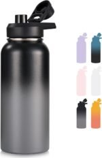 Fijinhom 32 oz Insulated Water Bottle with Handle, 304 Stainless Steel Water Bottles with Wide Mouth, Double Wall Vacuum Sports Water Bottle, BPA Free, Keep Cold and Hot, Black/Gray - Image 2