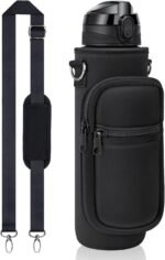 Fimibuke 32 oz Water Bottle with Sleeve - BPA Free Leakproof Sport Large 1L Plastic Motivational Water Bottle with Straw Strap & Insulated Neoprene Holder Carrier Bag Great Xmas Gift for Women Men - Image 2