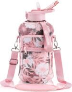 Fimibuke Half Gallon Water Bottle with Sleeve 64 OZ Water Bottle with Handle & Straw Leakproof Motivational Sports Gym Water Bottle with Time Marker BPA Free Water Jug with Reusable Neoprene Holder - Image 2