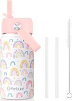 Fimibuke Kids Insulated Water Bottle, 14oz BPA FREE 18/8 Stainless Steel Travel Tumbler Double Wall Vacuum Leak Proof Kids Cup with Straw Metal Water Bottle for School Boys Girls(1 Pack, Rainbow) - Image 2