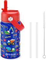 Fimibuke Kids Insulated Water Bottle, 14oz BPA FREE 18/8 Stainless Steel Travel Tumbler Double Wall Vacuum Leak Proof Kids Cups with Straw Metal Water Bottles for School Boys Girls (1 Pack, Trucks) - Image 2