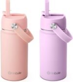 Fimibuke Kids Insulated Water Bottle, 14oz BPA FREE Double Wall Vacuum Tumbler 18/8 Stainless Steel Leak Proof Kids Cups with Straw Metal Water Bottle for School Boys Girls (2 Pack, Milky Pastel) - Image 2