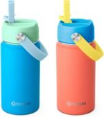 Fimibuke Kids Insulated Water Bottle, 14oz BPA FREE Double Wall Vacuum Tumbler 18/8 Stainless Steel Leak Proof Kids Cups with Straw Metal Water Bottle for School Boys Girls (2 Pack, Ocean Life) - Image 2