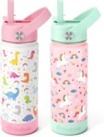 Fimibuke Kids Insulated Water Bottle, 18oz BPA FREE Kid Cup with Straw Double Wall Vacuum Tumbler 18/8 Stainless Steel Leak Proof Toddler Water Bottle for School Boys Girls (2 Pack, Unicorn/Dinosaur) - Image 2