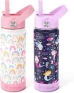 Fimibuke Kids Insulated Water Bottle, 18oz BPA FREE Kids Cup with Straw Double Wall Vacuum Tumbler 18/8 Stainless Steel Leak Proof Toddler Water Bottle for School Boys Girls (2 Pack, Rainbow/Mermaid) - Image 2