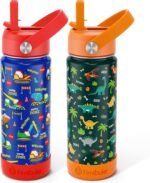Fimibuke Kids Insulated Water Bottle, 18oz BPA FREE Kids Cups with Straw Double Wall Vacuum Tumbler 18/8 Stainless Steel Leak Proof Toddler Water Bottle for School Boys Girls (2 Pack, Dinosaur/Truck) - Image 2