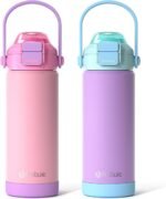 Fimibuke Kids Insulated Water Bottle with Pop-Open Straw & Spout 2-in-1 Lid, 18oz Leak Proof 18/8 Stainless Steel Vacuum Tumbler, BPA-Free Kids Cup For Travel School Boys Girls Toddler 2Packs Macaron - Image 2