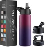 FineDine Water Bottle - Stainless Steel Insulated Water Bottle with Straw Lid, Flip Lid & Wide-Mouth Cap - Keeps Hot and Cold - 25 Oz / 739ml - Dreamy Purple - Image 2