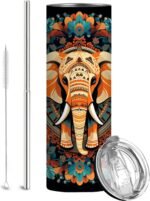 Firmiso 20 oz Tumbler | Skinny Insulated Travel Mug with Leak-proof Lid and Telescopic Straw | Bohemian Gifts for Women and Men | Mandala Elephant Stainless Steel Coffee Cup for Hot & Cold Drinks - Image 2