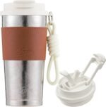 Flip Straw Travel Coffee Mug Leak Proof,Reusable Insulated Coffee Tumbler With Lid And Straw,Titanium Water Bottle Lightweight,Gift(BROWN) - Image 2