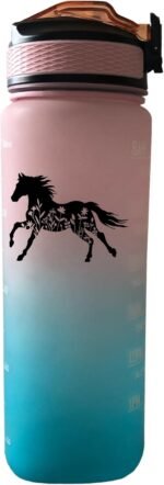 Floral Horse 32 oz Water Bottle with Times Marker to Drink and Straw, Carrying Strap, Leakproof BPA-Free, Ensure You Drink Enough Water for Fitness, Gym, Camping, Outdoor Sports - Image 2