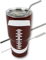 Football Tumbler Cup 30 oz with Lid, Straw and Cleaner, Gift for Mom Men Sports Travel Coffee Mug, Stainless Steel, Vacuum Insulated, Keep Drinks Hot and Cold - Image 2