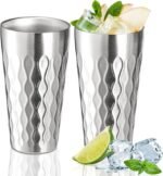 Foraineam Double Layer Vacuum Insulated Stainless Steel Cups 16 oz Drinking Glasses Beer Water Tumblers Unbreakable Metal Hot & Cold Drinking Cups for Home Restaurant Bar Party Camping, Set of 2 - Image 2