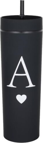 Forest Kiss Letter A Personalized Initial Gifts for Women Men 16oz Double Wall Food-grade Plastic Skinny Tumbler Monogrammed Matte Slim Cup Wedding Graduation Birthday Present (A) - Image 2