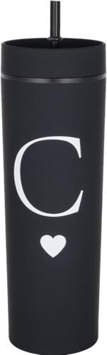 Forest Kiss Letter C Personalized Initial Gifts for Women Men 16oz Double Wall Food-grade Plastic Skinny Tumbler Monogrammed Matte Slim Cup Wedding Graduation Birthday Present (C) - Image 2