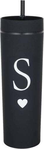 Forest Kiss Letter S Personalized Initial Gifts for Women Men 16oz Double Wall Food-grade Plastic Skinny Tumbler Monogrammed Matte Slim Cup Wedding Graduation Birthday Present (S) - Image 2