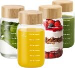 Freshmage 4 Pack Glass Water Bottles with Lids, 16 oz Reusable Wide Mouth Glass Juice Bottles with Bamboo Caps for Juicing, Smoothies, Water, Beverage Storage, 100% Leak Proof, BPA-Free, Borosilicate - Image 2